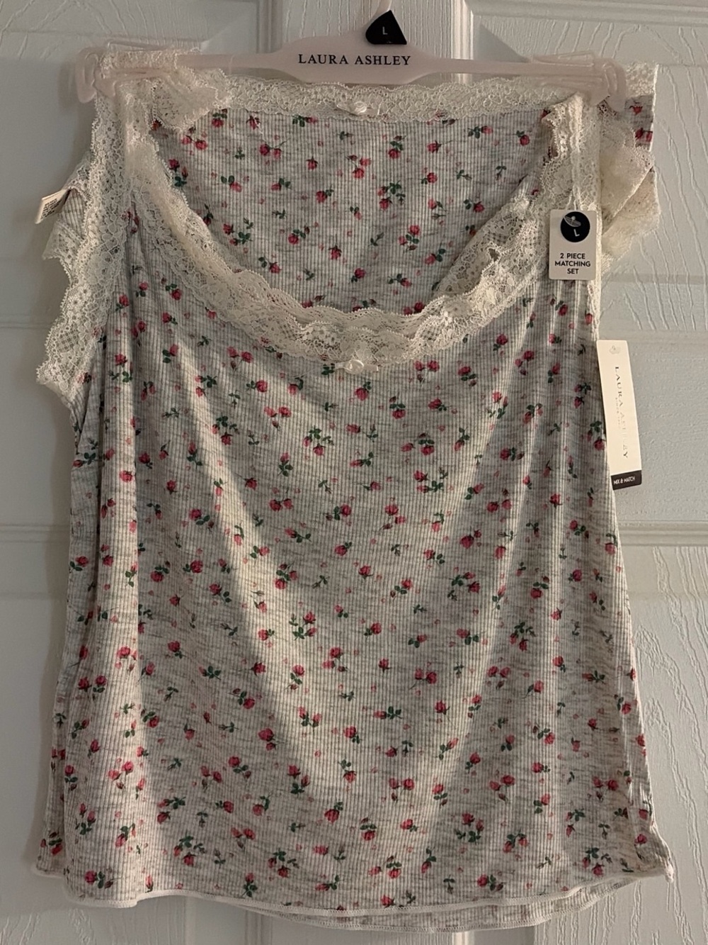 Laura Ashley camisole and panties Lace-Trim Floral  - Pink Rose Print